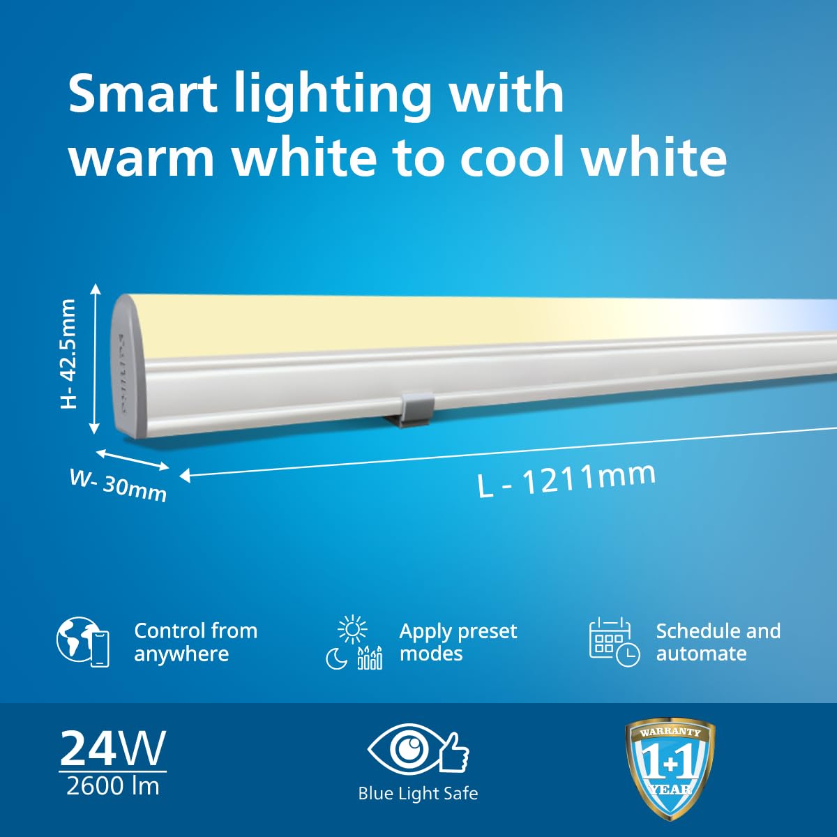 Philips 24-Watt Smart Wi-Fi LED Batten WiZ Connected Wholesale Factory Pack (Pack of 20)