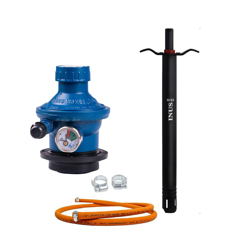 INUS Combo of Easy Grip Metal Regular Lighters and Hose Pipe and Unique Regulator with Indicator from Imported Korean Zinc, Adjustable Combo of 3
