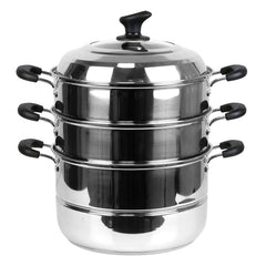 Non Electric Momo Steamer Stainless Steel Cookware 3 Tier with Lid Induction Base/Gas Burner Momo maker, Pasta Steamer, Vegetable Steamer, Momo Steamers, Rice Steamer 34 cm (34 cm)