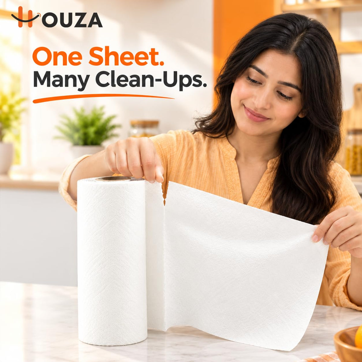 HOUZA Reusable Kitchen Towel Roll | Eco-Friendly Bamboo Kitchen Cleaning Wipes | Soft & Highly Absorbent | Paper Towel & Dishcloth Alternative | 2000 Times Hand Washable | 20 Sheets