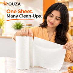 HOUZA Reusable Kitchen Towel Roll | Eco-Friendly Bamboo Kitchen Cleaning Wipes | Soft & Highly Absorbent | Paper Towel & Dishcloth Alternative | 2000 Times Hand Washable | 20 Sheets