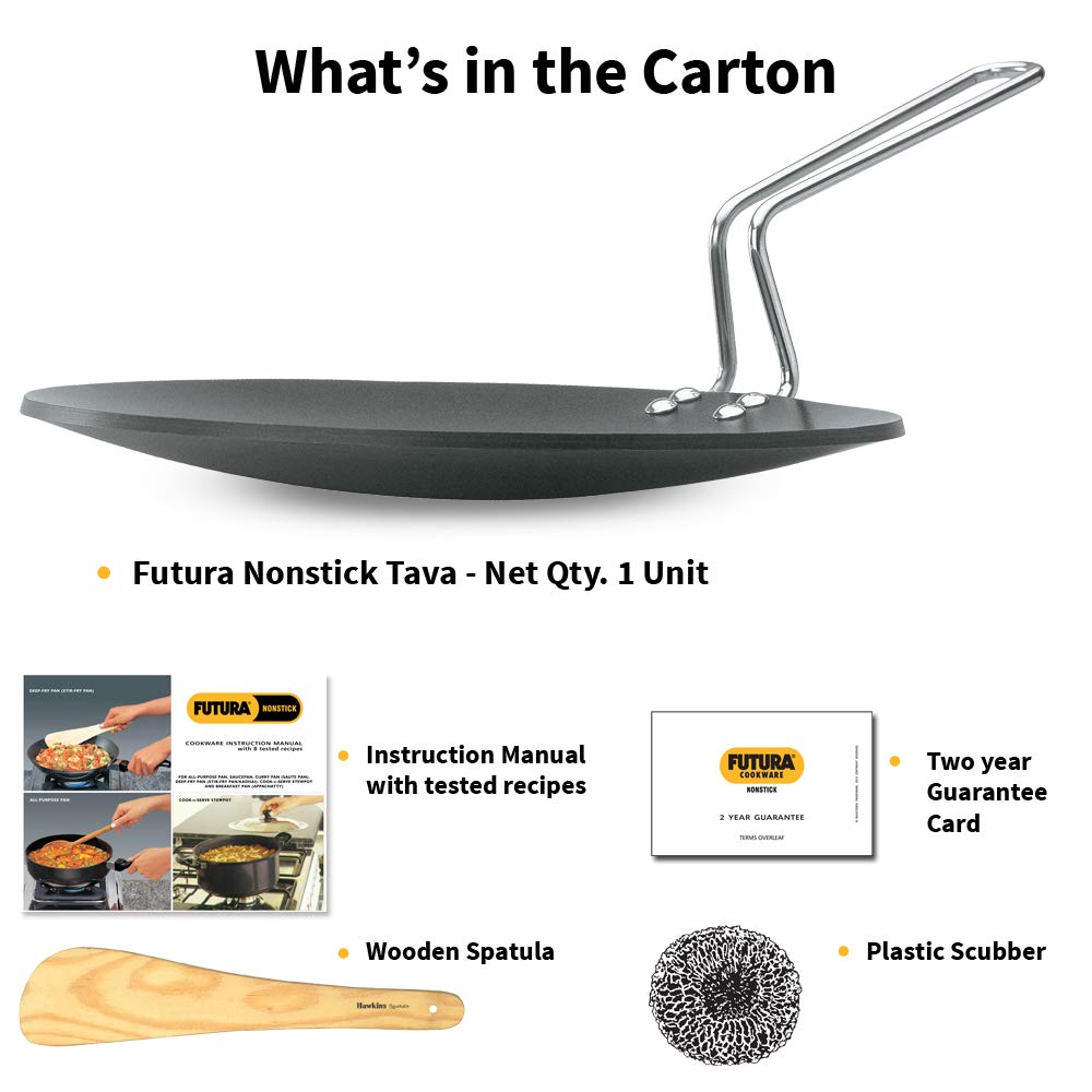 Hawkins Futura 26 cm Tava, Non Stick Tawa with Stainless Steel Handle, Black (NT26)