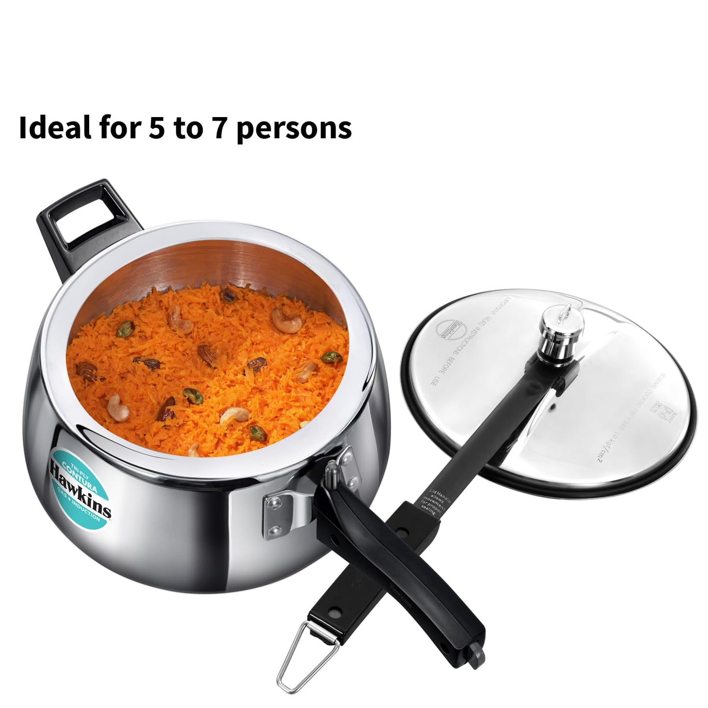 Hawkins 5 Litre Triply Contura Pressure Cooker, Triply Stainless Steel Induction & Contura shaped Cooker, Silver (SSTCO50)