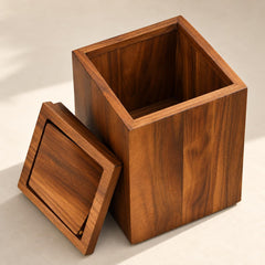 Solid Wood Trash Bin – Rustic Wooden Dustbin for Bathroom, Kitchen, Office, Living Room – Compact Waste Basket 