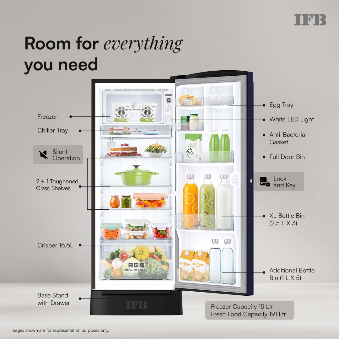 IFB 206L 5 Star Advanced Inverter Direct-Cool Single Door Refrigerator with 30 Hrs Cooling Retention, Big Vegetable Box, 4 Year Super Warranty & Base (IFBDC-232EYOSED)-4