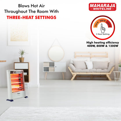 Maharaja Whiteline Lava Quartz Adjustable Room Heater, 3 Quartz Heating Elements, 1200 watt - 1 Year Warranty (White)