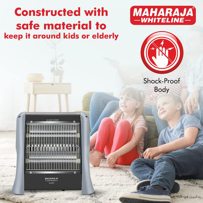 Maharaja Whiteline Quato 800 Watts Quartz Heater | 2 Heat Setting | Easy to Carry | Shock Proof Body (Grey)