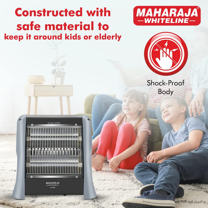 Maharaja Whiteline Quato 800 Watts Quartz Heater | 2 Heat Setting | Easy to Carry | Shock Proof Body (Grey)