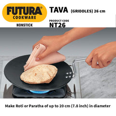 Hawkins Futura 26 cm Tava, Non Stick Tawa with Stainless Steel Handle, Black (NT26)