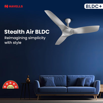 Havells 1200mm Stealth Air BLDC Motor Ceiling Fan | Remote Controlled, High Air Delivery Fan | 5 Star Rated, Upto 60% Energy Saving, 2 Year Brand Warranty | (Pack of 1, Mist)