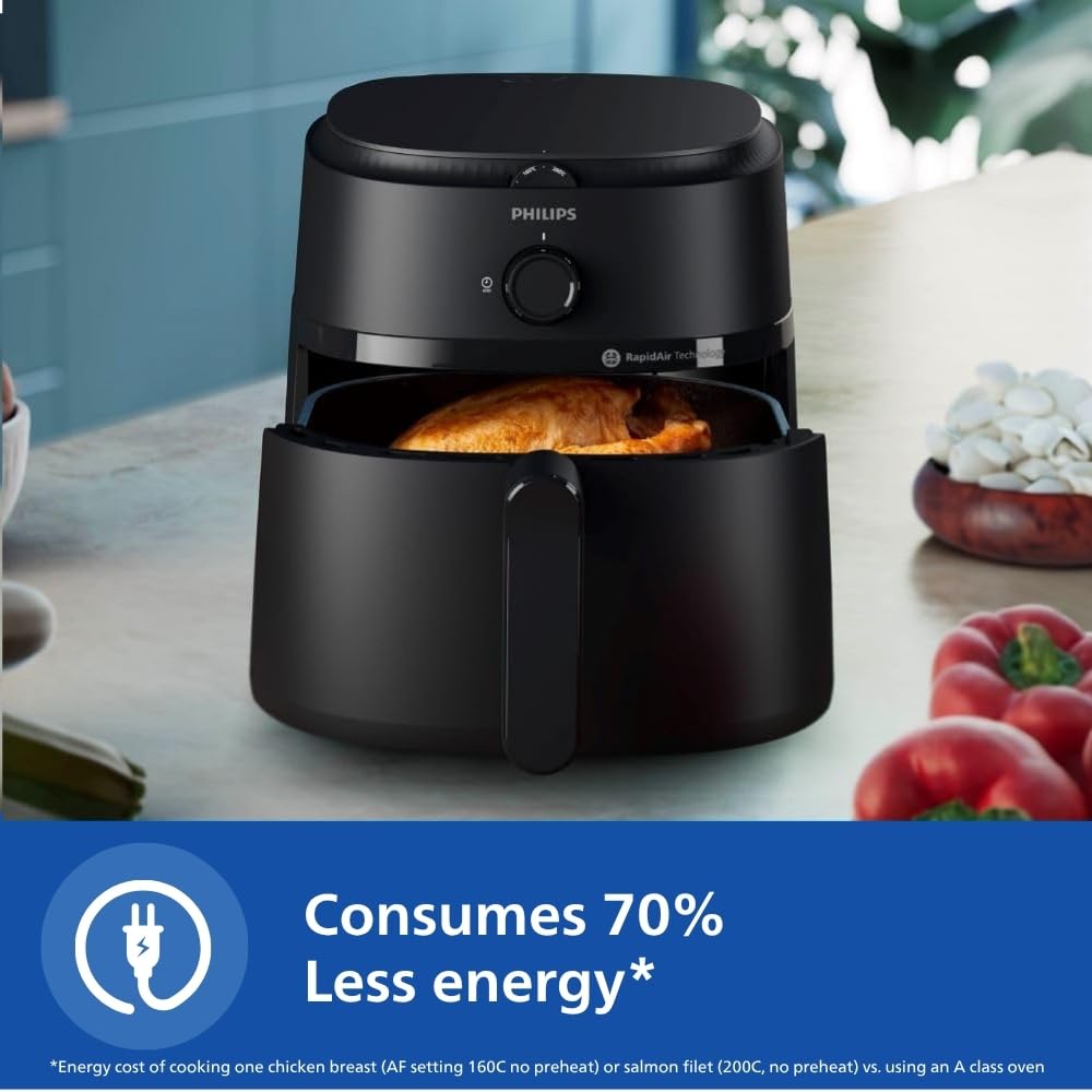 PHILIPS Air Fryer NA231/00 with touch panel, uses up to 90% less fat, 1700W, 6.2 Liter, with Rapid Air Technology (Black),Cooking window, Extra Large
