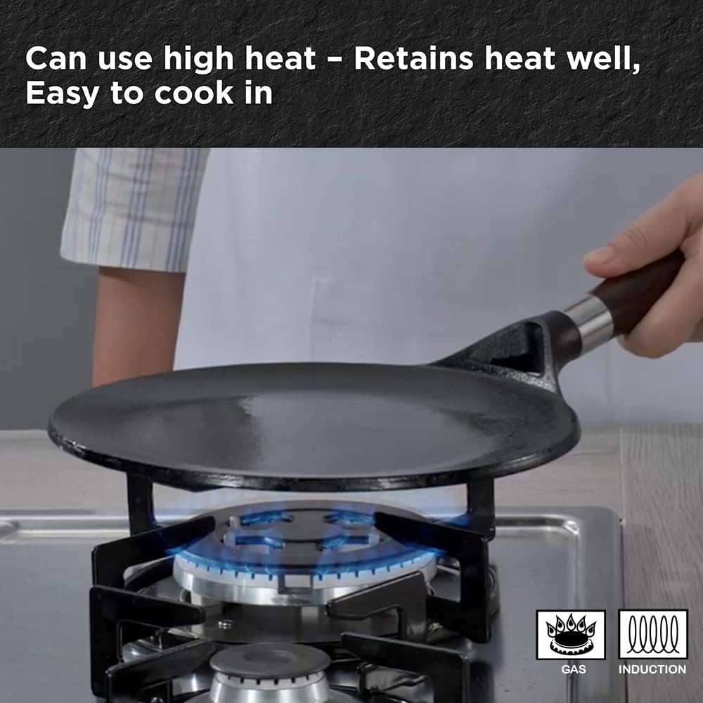 Hawkins Futura 22 cm Cast Iron Tava, Cast Iron Tawa for Roti, Cast Iron Cookware for Kitchen, Black (CIT22)