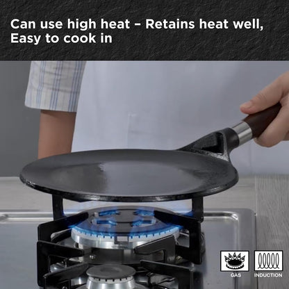 Hawkins Futura 22 cm Cast Iron Tava, Cast Iron Tawa for Roti, Cast Iron Cookware for Kitchen, Black (CIT22)