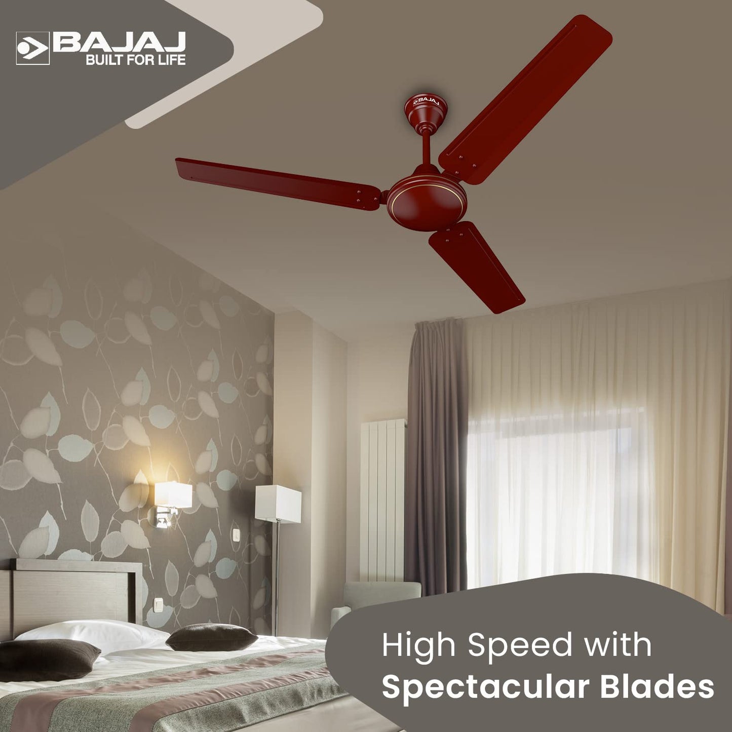 Bajaj Frore Turbo1200 MM (48") 1 Star Rated Ceiling Fans For Home | BEE Star Rated Energy Efficient Ceiling Fan | Rust Free Coating For Long Life | High Air Delivery | 2-Yr Warranty 【Brown】
