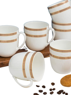 Clay Craft Fine Ceramic Gold Printed Coffee/Tea Cups Set of 6-200 ml Each, Ceramic Tea Cups, Tea Cup Set of 6, Mugs for Coffee, Cups Set of 6, Mug Set, Ideal for Gifting, Perfect for Home and Office