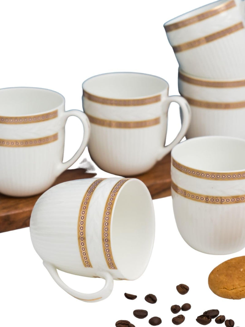 Clay Craft Fine Ceramic Gold Printed Coffee/Tea Cups Set of 6-200 ml Each, Ceramic Tea Cups, Tea Cup Set of 6, Mugs for Coffee, Cups Set of 6, Mug Set, Ideal for Gifting, Perfect for Home and Office