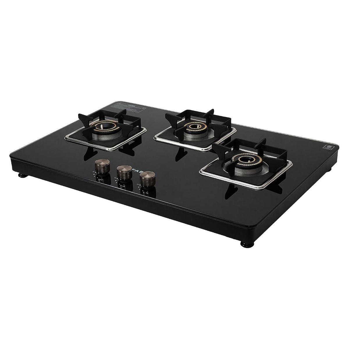 Faber 3 Burner Auto-Ignition Cooktop|NiOS AUTO 3BB BK|Battery Operated|Metal Knobs|Brass Burners|Cast Iron Pan Support|B