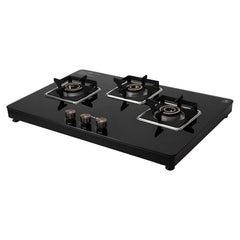 Faber 3 Burner Auto-Ignition Cooktop|NiOS AUTO 3BB BK|Battery Operated|Metal Knobs|Brass Burners|Cast Iron Pan Support|B