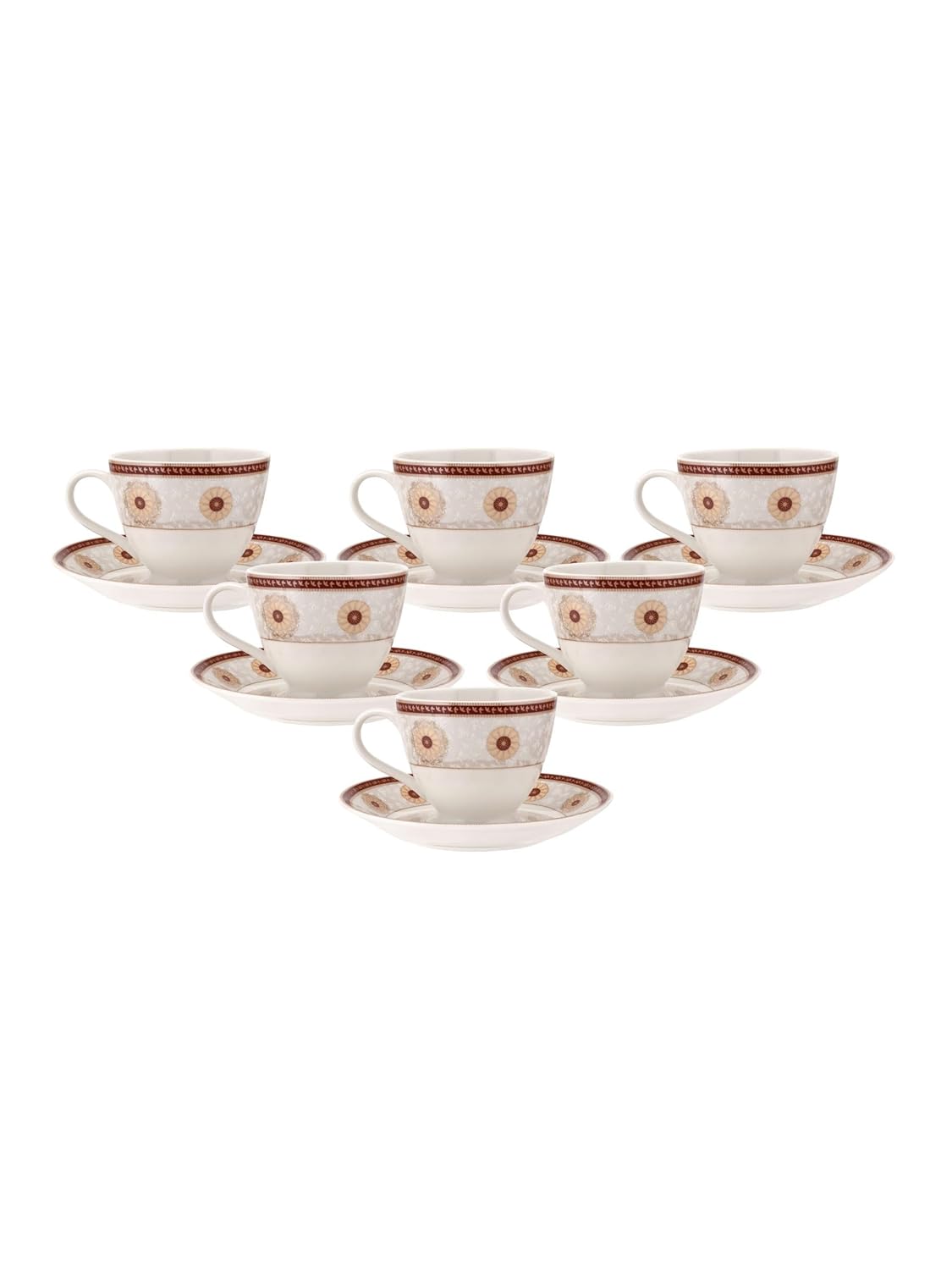Clay Craft Fine Ceramic Cup & Saucer Set of 12-6 Cups & 6 Saucers - 180 ml Each (King Super S386)