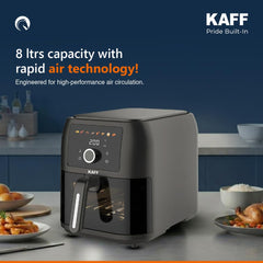 Kaff Digital Air Fryer 8L, 1700W Oil Free Air Fryer for Home, Large Basket with Visible Window, 8 Preset Cooking Modes, 