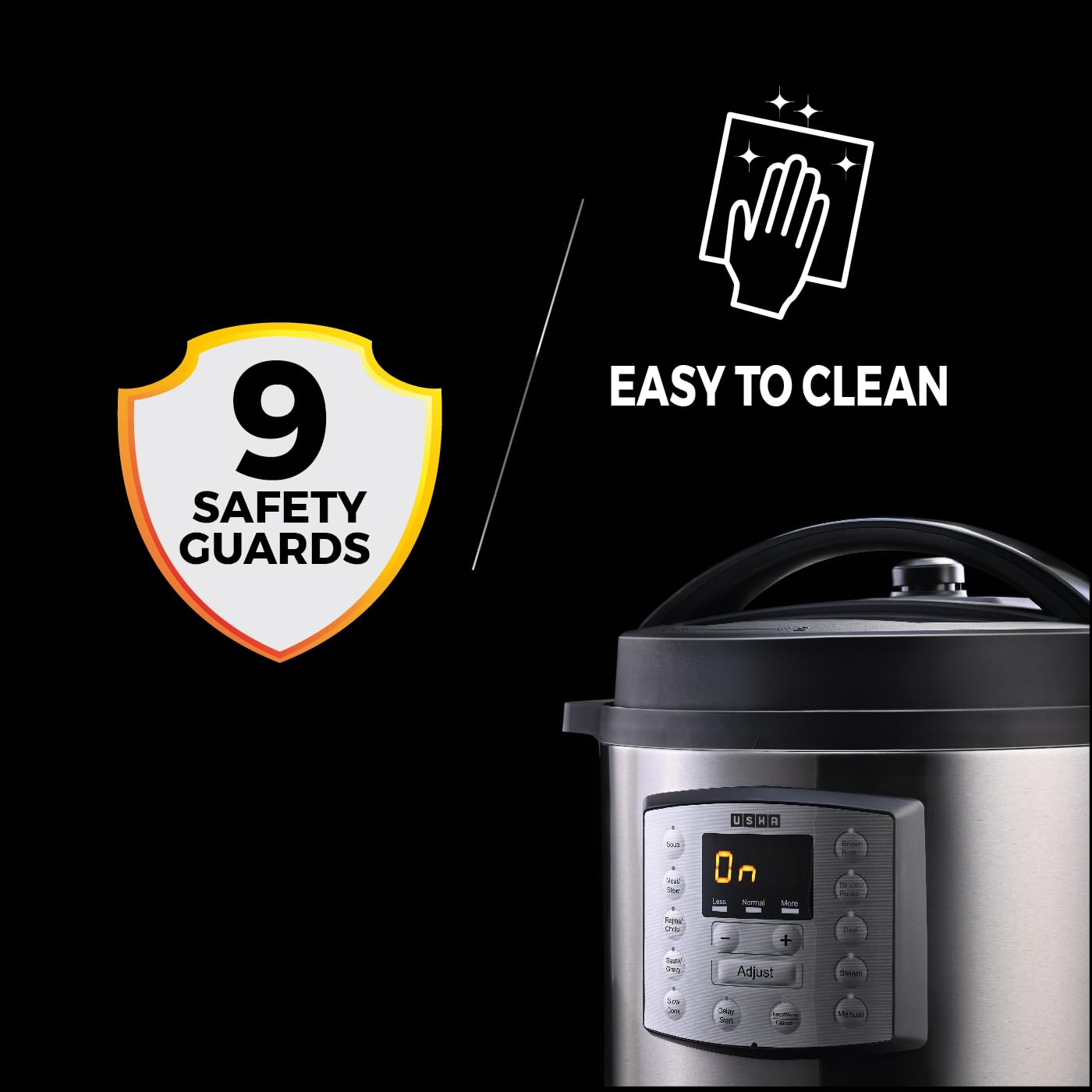 Usha iChef 6 Litre Electric Pressure Cooker | 1000W | 10 Indian Preset Menu | Keep Warm Fuction | Delay Timer | Slow Cooker | Automatic Rice Cooker, Steamer & More (Stainless Steel)|