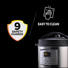 Usha iChef 6 Litre Electric Pressure Cooker | 1000W | 10 Indian Preset Menu | Keep Warm Fuction | Delay Timer | Slow Cooker | Automatic Rice Cooker, Steamer & More (Stainless Steel)|