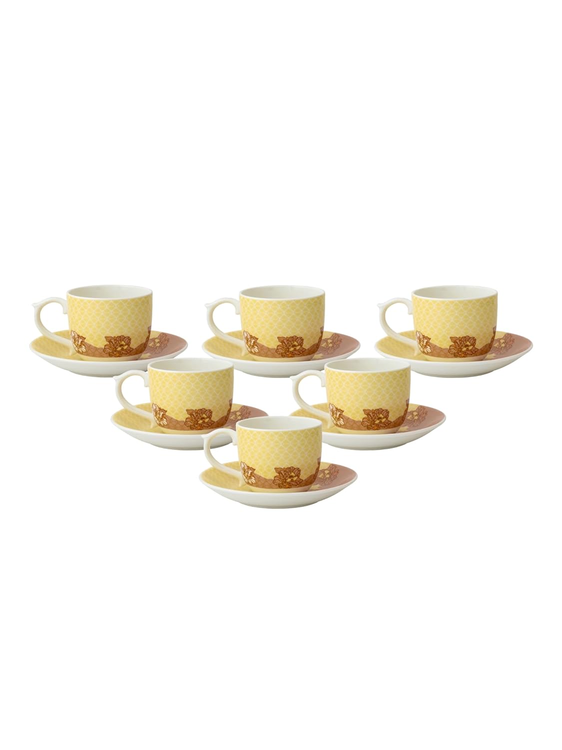 Clay Craft Fine Ceramic Maharani Super S303 Cup & Saucer Set of 12 (6 Cups + 6 Saucers) - 180 ml Each