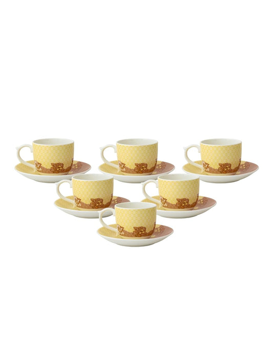 Clay Craft Fine Ceramic Maharani Super S303 Cup & Saucer Set of 12 (6 Cups + 6 Saucers) - 180 ml Each