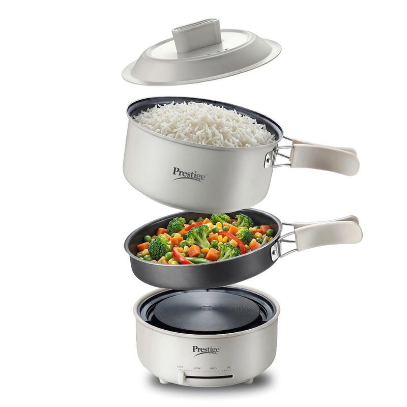 Prestige Electric Omnipot | 1000W Electric Cooking Pan & Fry Pan with Lid | Steam Vent | Temperature Control Slider | Cool-Touch Foldable Handles | Detachable Power Cord | Compact Design | 1Y Warranty