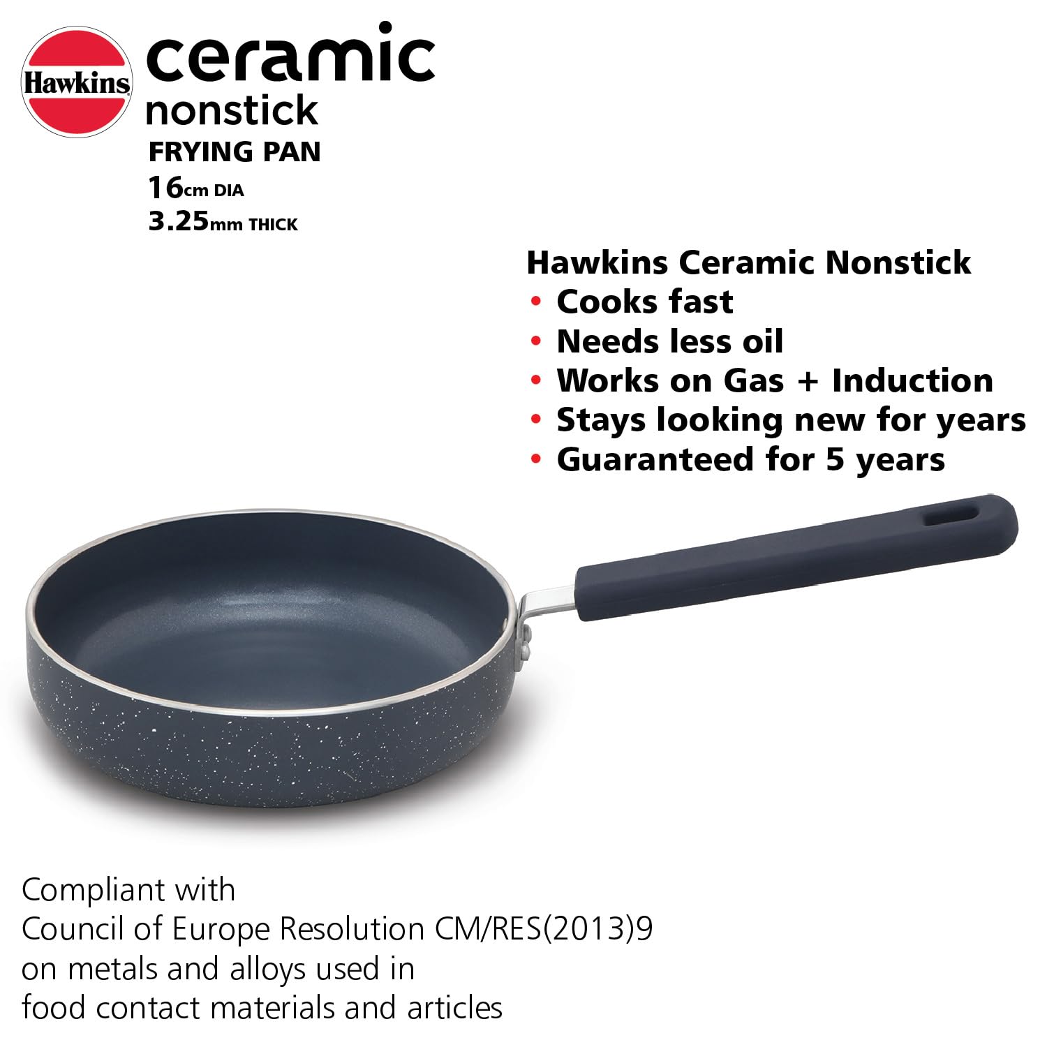 Hawkins Ceramic Nonstick Induction Frying Pan, 16 cm Diameter, Granite Omlette Egg/Fish Fry Pan, Blue (ICF16)
