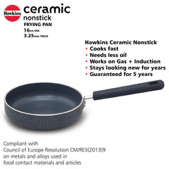 Hawkins Ceramic Nonstick Induction Frying Pan, 16 cm Diameter, Granite Omlette Egg/Fish Fry Pan, Blue (ICF16)