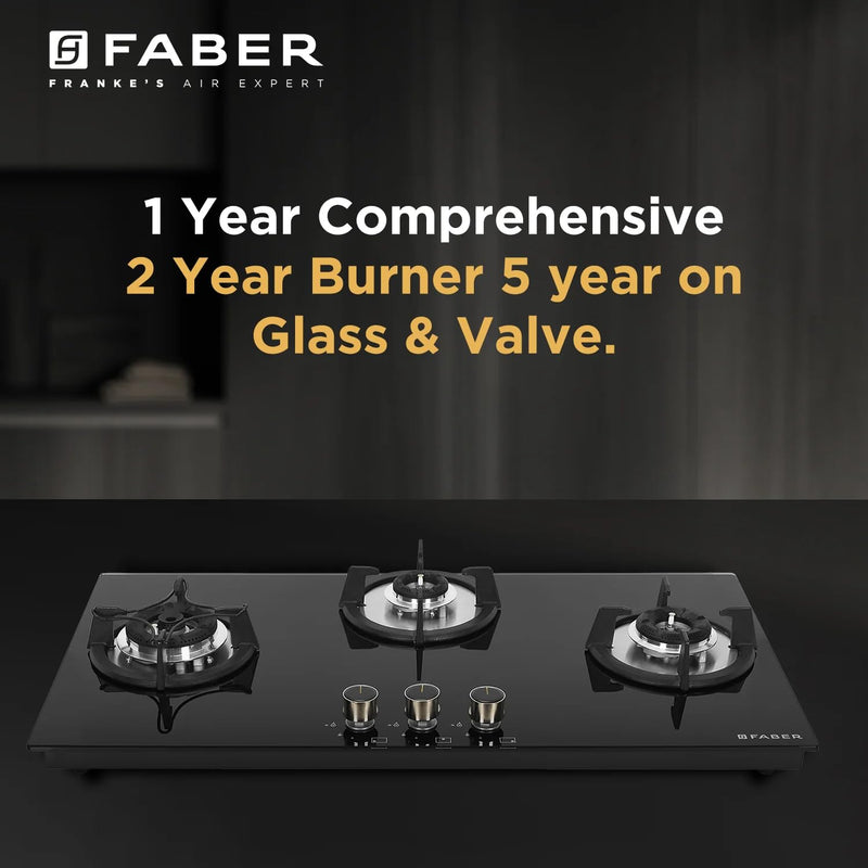 Faber Hob 3 Burner | Auto-Ignition | Spillage Proof | HOB SUPERIA HT903 BR AI |Metal Knobs | Pan Support |5 Yr Warranty 