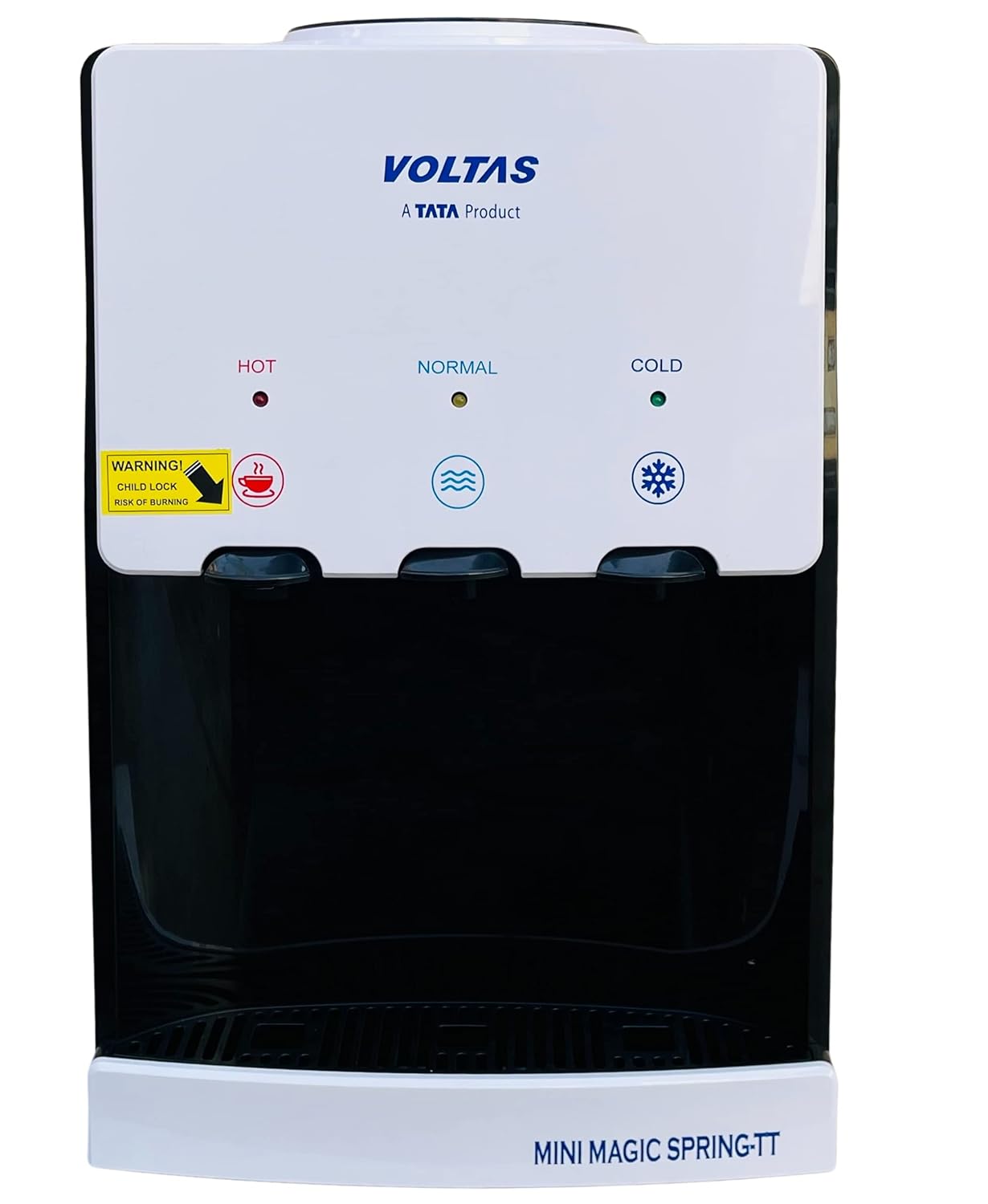 Voltas Spring TT Table Top Water Dispenser with Three Temperature Tap and Compact Design (White and Black), 5 liters