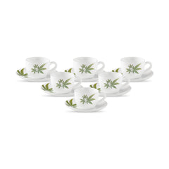 La Opala, Novo Collection Opal Glass Crockery | Cup & Saucer Princess, Set of 12 | Autumn Flower, 150 ml | for Tea & Coffee | Microwave Safe | 100% Vegetarian | Extra Strong | Super Light & White