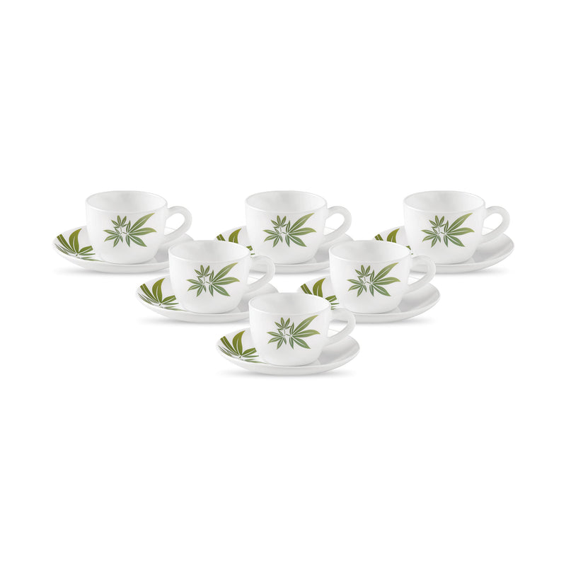 La Opala, Novo Collection Opal Glass Crockery | Cup & Saucer Princess, Set of 12 | Radiant Curves, 150 ml | for Tea & Coffee | Microwave Safe | 100% Vegetarian | Extra Strong | Super Light & White