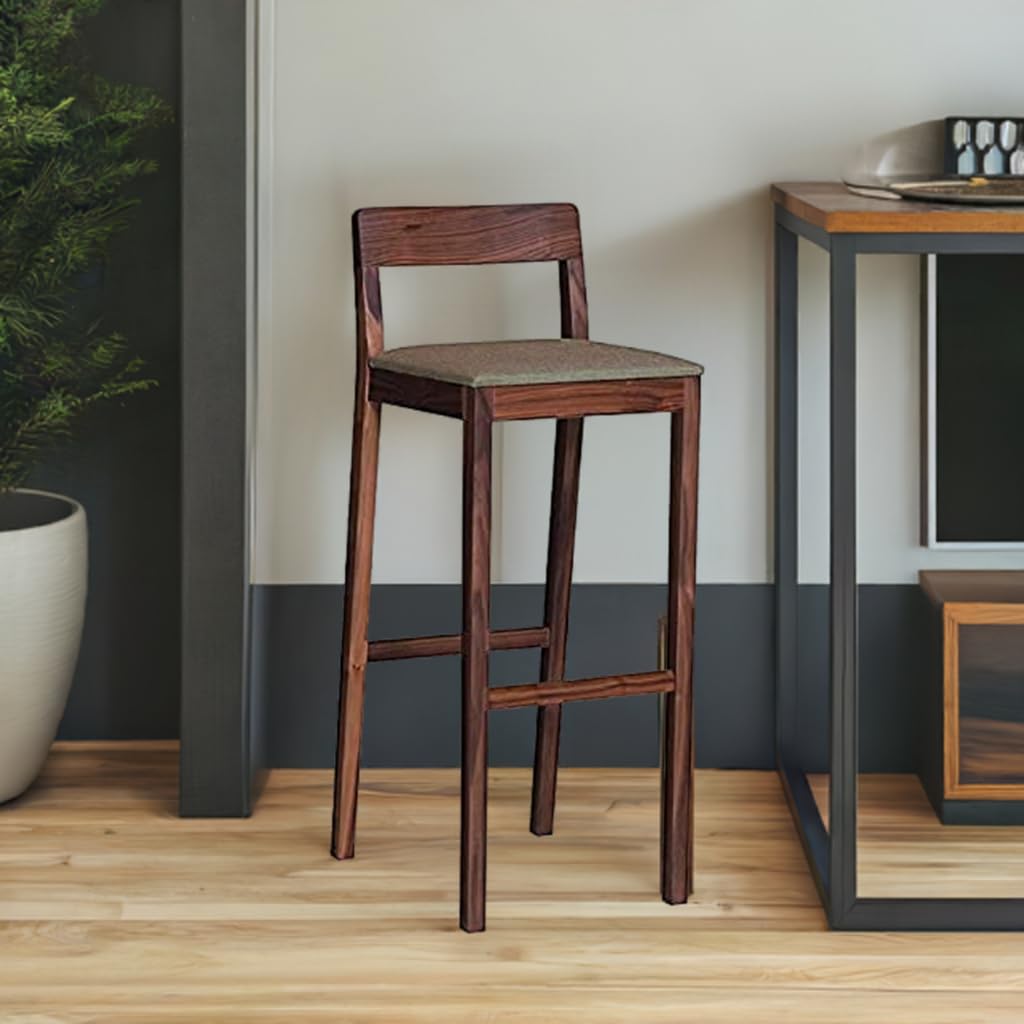 Elegant Sheesham Wood Bar Chair - Durable, Handcrafted, Comfortable Seating with Footrest, Ideal for Home Bar, 