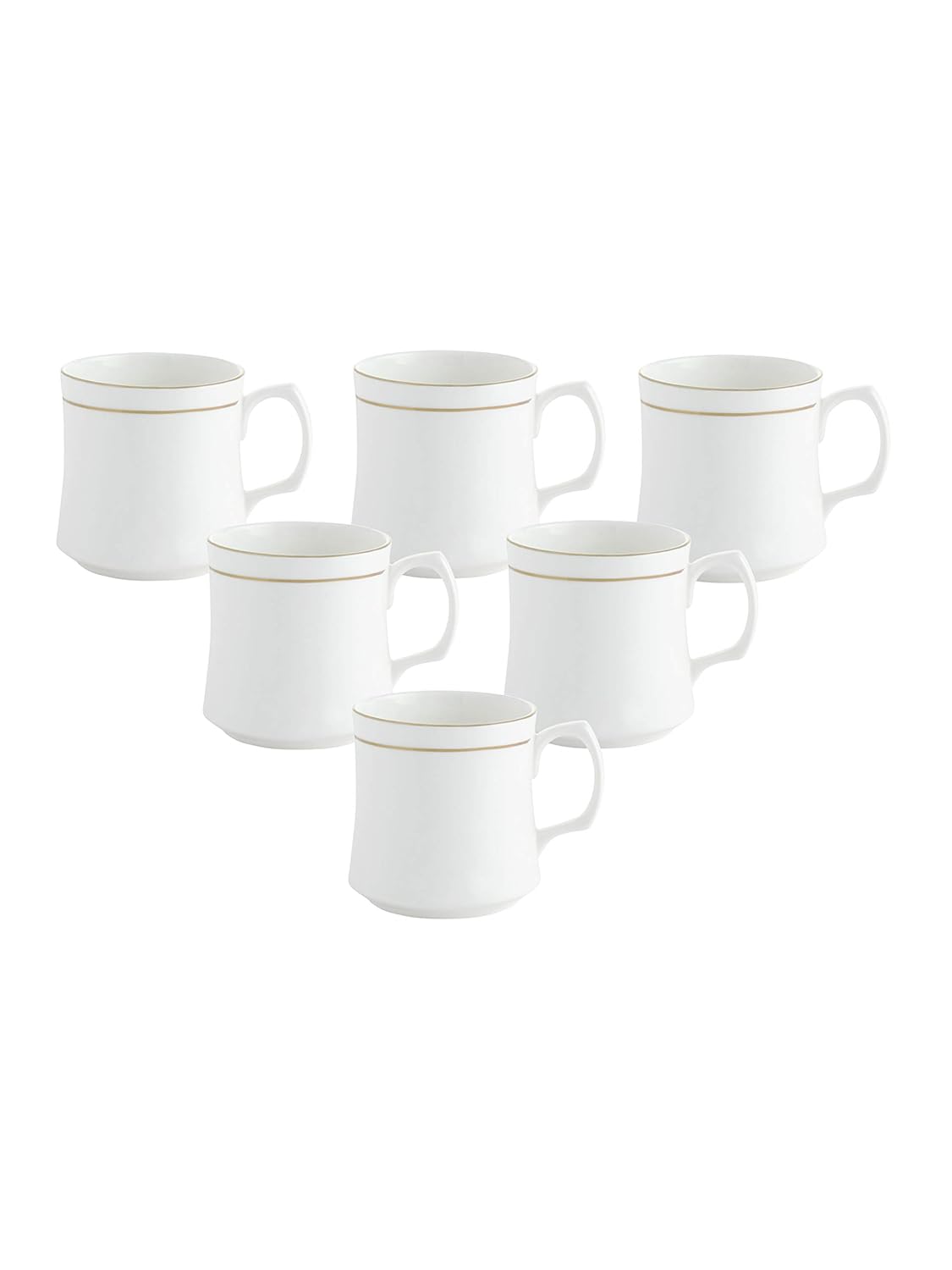 Clay Craft Elegant Gold Line Coffee/Tea Cups Set of 6 Perfect for Daily use 180 ml, White, Standard (Mike-Set of 6)
