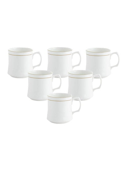 Clay Craft Elegant Gold Line Coffee/Tea Cups Set of 6 Perfect for Daily use 180 ml, White, Standard (Mike-Set of 6)