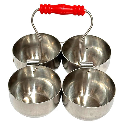 Dynore Stainless Steel Silver 4 in 1 Pachpal/Chowpala/Chowpali/Haldi Kumkum- Set of 1 Pcs