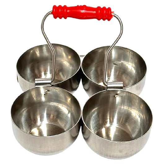 Dynore Stainless Steel Silver 4 in 1 Pachpal/Chowpala/Chowpali/Haldi Kumkum- Set of 1 Pcs