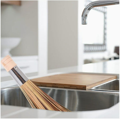 Shoppers Hub PNQ Bamboo Wood Based 32Cm Long Hygienic Cleaning Chinese Broom with SS Handle for Ideal Heavy Duty Floor Cleaning Use of Woks, Dosa Bhatties, Stoves in Hotels, Cafes, Restaurants.,Brown