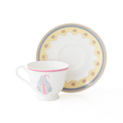 Clay Craft Fine Ceramic Tea Set of 15-1 Tea Pot with Lid +6 Cups+6 Saucers +1 Milk Pot + 1 Sugar Pot (Georgian Super S370)