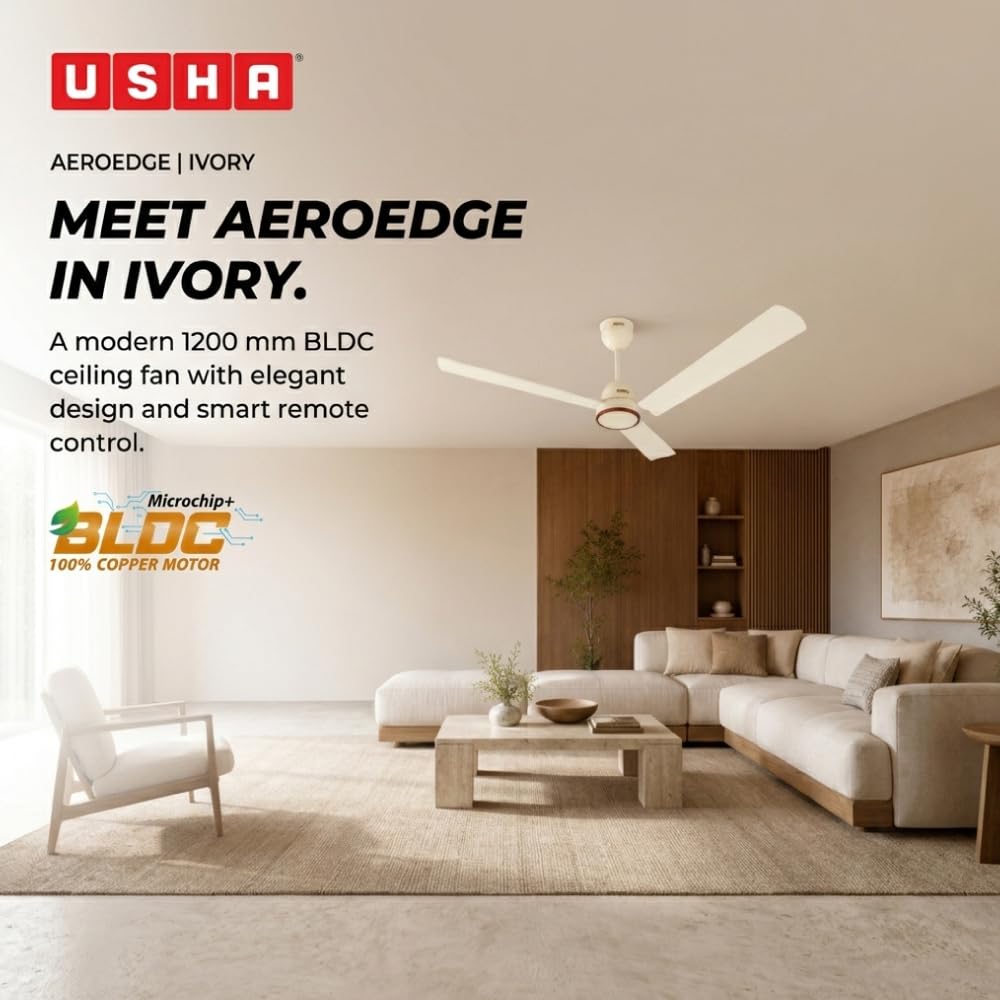 USHA AeroEdge BLDC 1200 mm Ceiling Fan with RF Remote | 5 Star