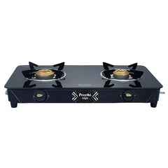 Preethi Alya 2 Burner Glass Top Gas Stove | 5-Year Warranty on Glass & Burners | ISI Certified