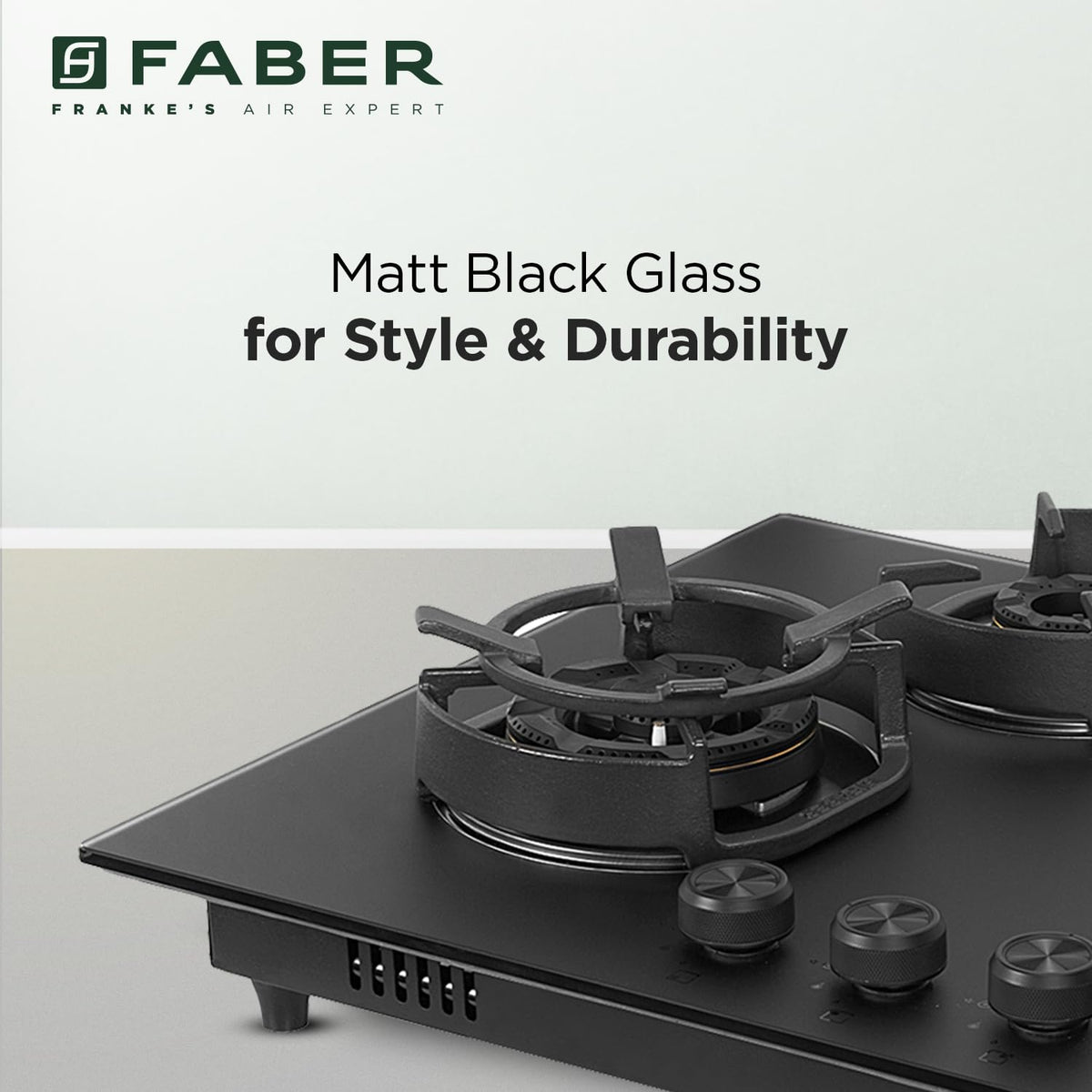Faber Della 4 Burner 78cm Hob |Auto-Ignition|Brass Burner| Cast Iron Pan Support |Hob/Cooktop Hybrid| Matt Black Glass F