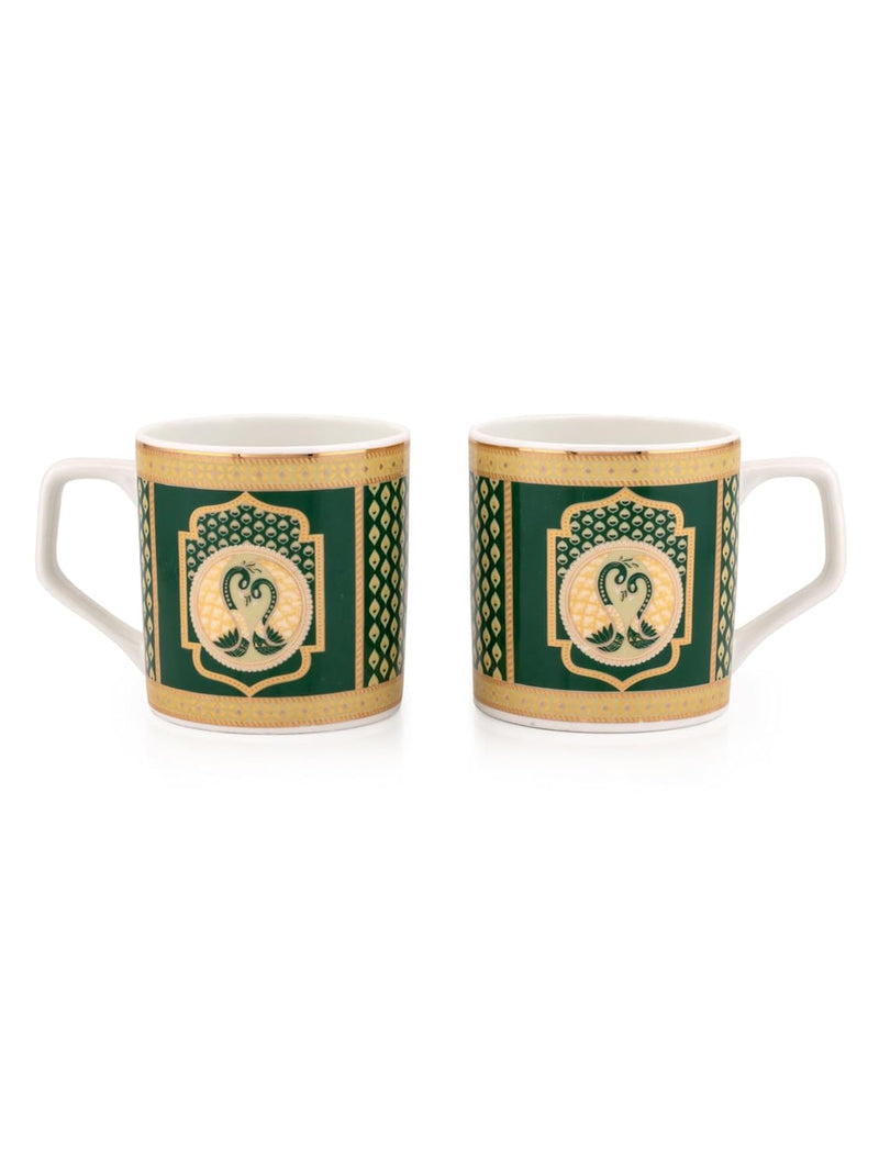 Clay Craft Fine Ceramic Director Printed Tea/Coffee Set of 6-200 ml Each (Green), Tea Cup Set of 6, Microwave & Dishwasher Safe, Mugs for Coffee, Cups Set of 6, Mug Set, Gift Set, Ideal for Gifting