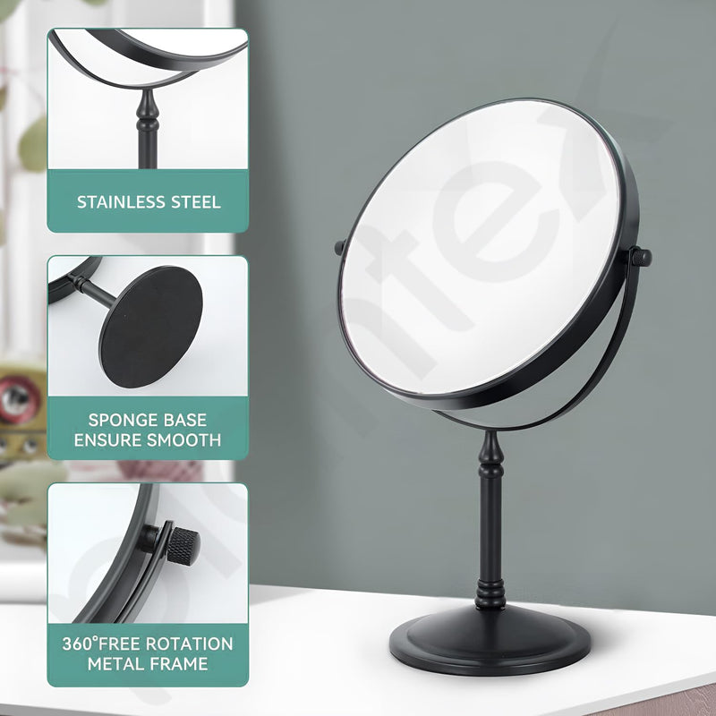 Plantex Premium Brass Magnifying Mirror/Dual Side Shaving Mirror for Bathroom with 5x/1x Magnification/Tabletop Vanity Hand Mirrors Stand (8 Inch-Black/Tabletop)-4