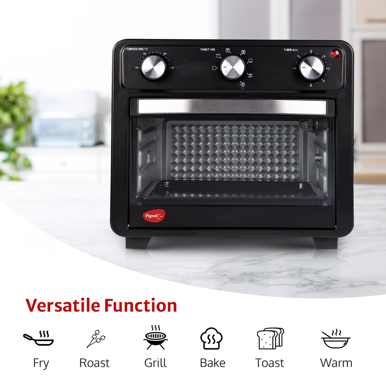 Pigeon by Stovekraft Air Fryer Oven 25L | 2-in-1 Appliance (OTG + Airfryer) | 1400 Watts | Air Fry, Bake, Broil, Toast, Defrost (Black) | Without Rotisserie