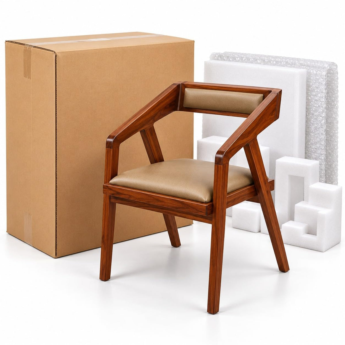 Set of 2 Solid Wood Accent Chairs with Camel Cushion Seat, Modern Cafe Arm Chair for Home (Camel Set of 2)