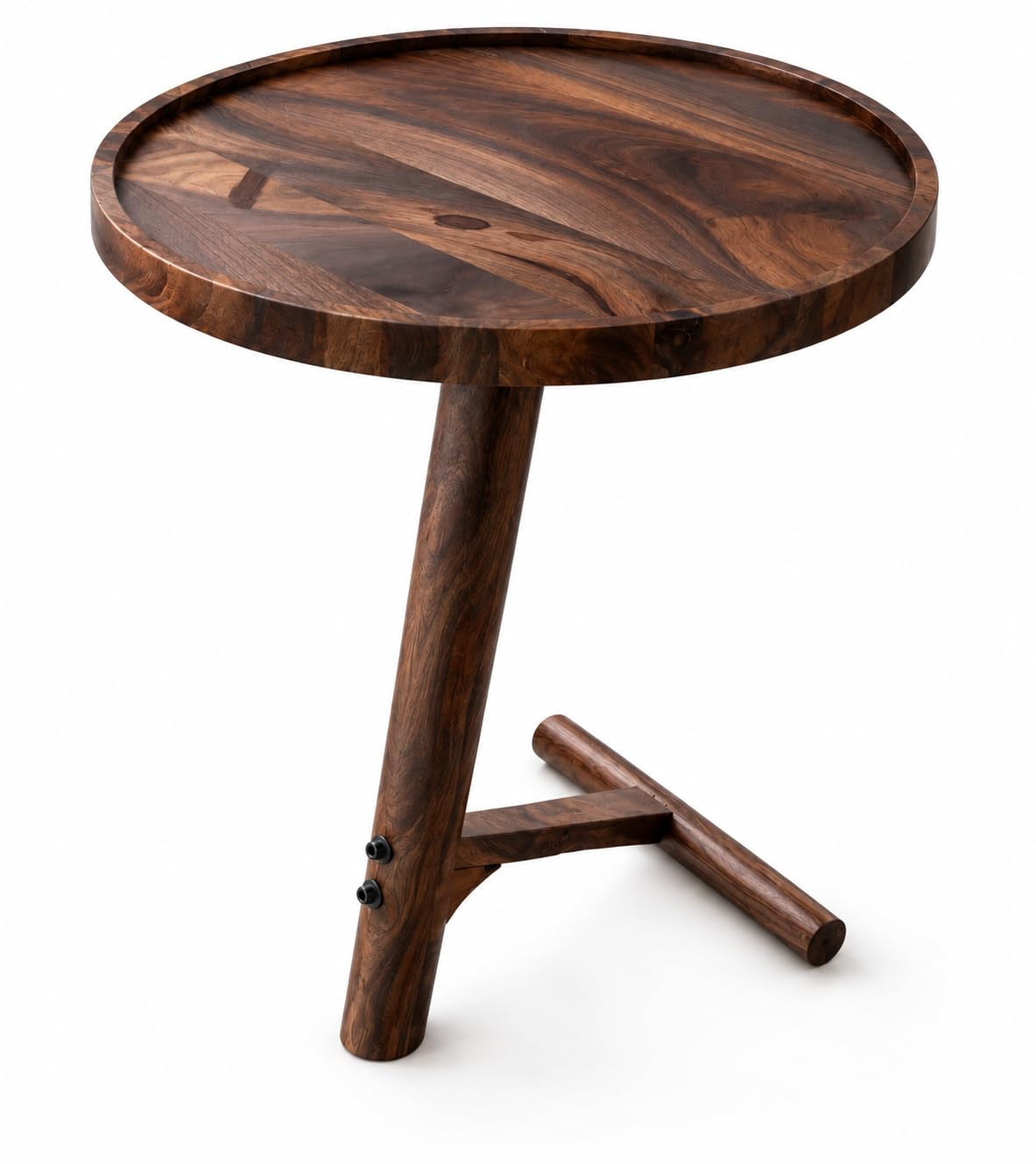 Solid Sheesham Wood C Shape Side Table for Living Room | Modern Sofa End Table | Wooden Laptop Table for Bed | 